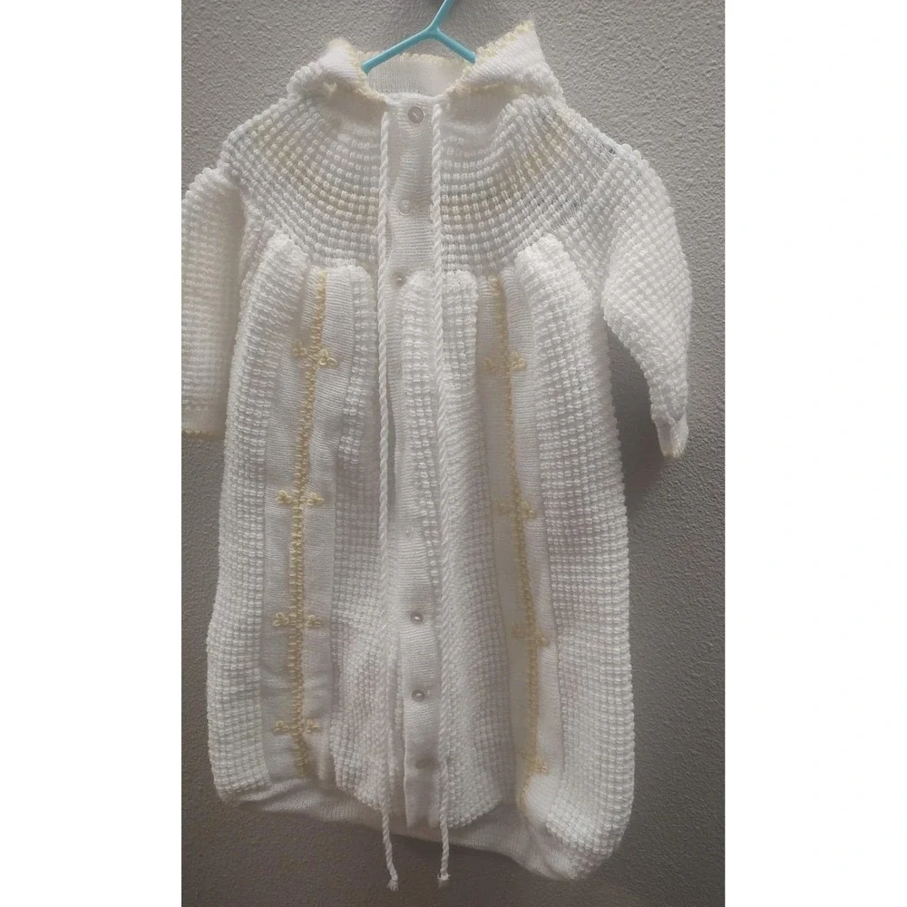 Vtg Nordstrom Creamy White Yellow Car Seat Hooded Baby Sack Christening D4